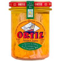 Atún claro en aceite oliva ecológico ORTIZ, frasco 220 g
