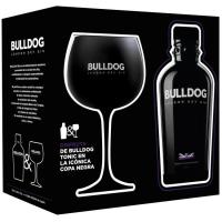 Ginebra BULLDOG, ampolla 70 cl + Copa negra