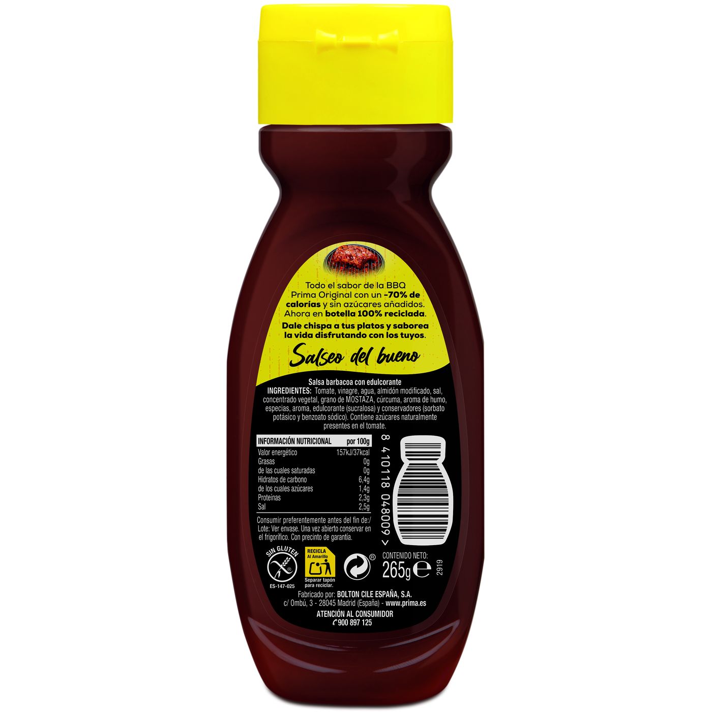 Salsa barbacoa cero PRIMA, bote 265 g