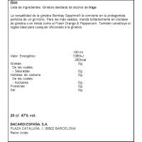 Ginebra BOMBAI SAPPHIRE, blotella 20 cl