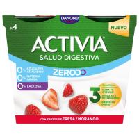 Iogurt triple zero maduixa ACTIVIA, pack 4x120 g