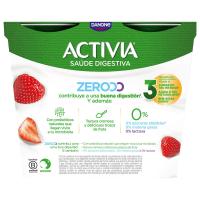 Iogurt triple zero maduixa ACTIVIA, pack 4x120 g