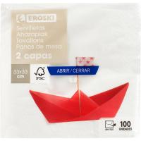Servilleta blanca 2 capas EROSKI, paquete 100 uds.
